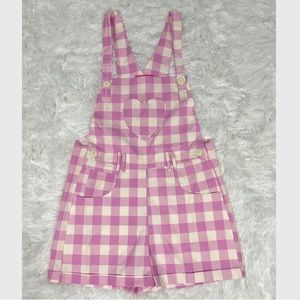 SUGAR THRILLZ Smore Sweetness Gingham Shortalls  Overalls Romper Shorts Pink